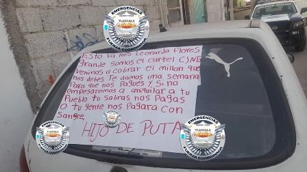 Dedican supuesto narco - mensaje al presidente de Quilehtla