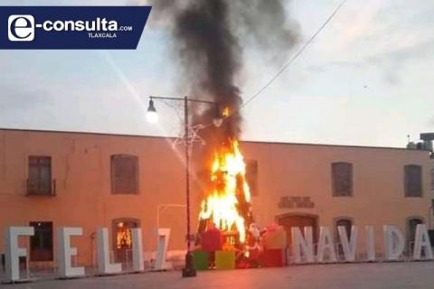 Incendian árbol de navidad de Ixtenco; cámaras delatarán al infractor