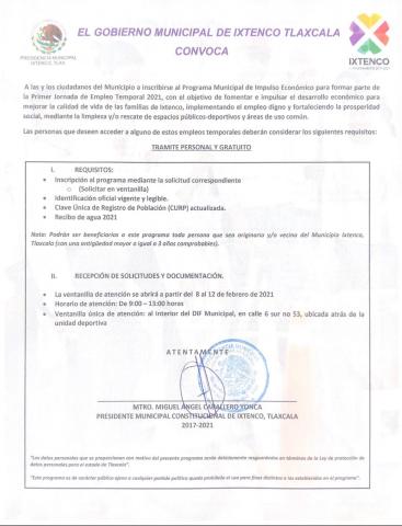 Anuncia Ixtenco la primera jornada de empleo temporal 2021