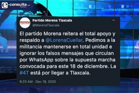 Dirigencia estatal de MORENA respalda a Lorena Cuéllar